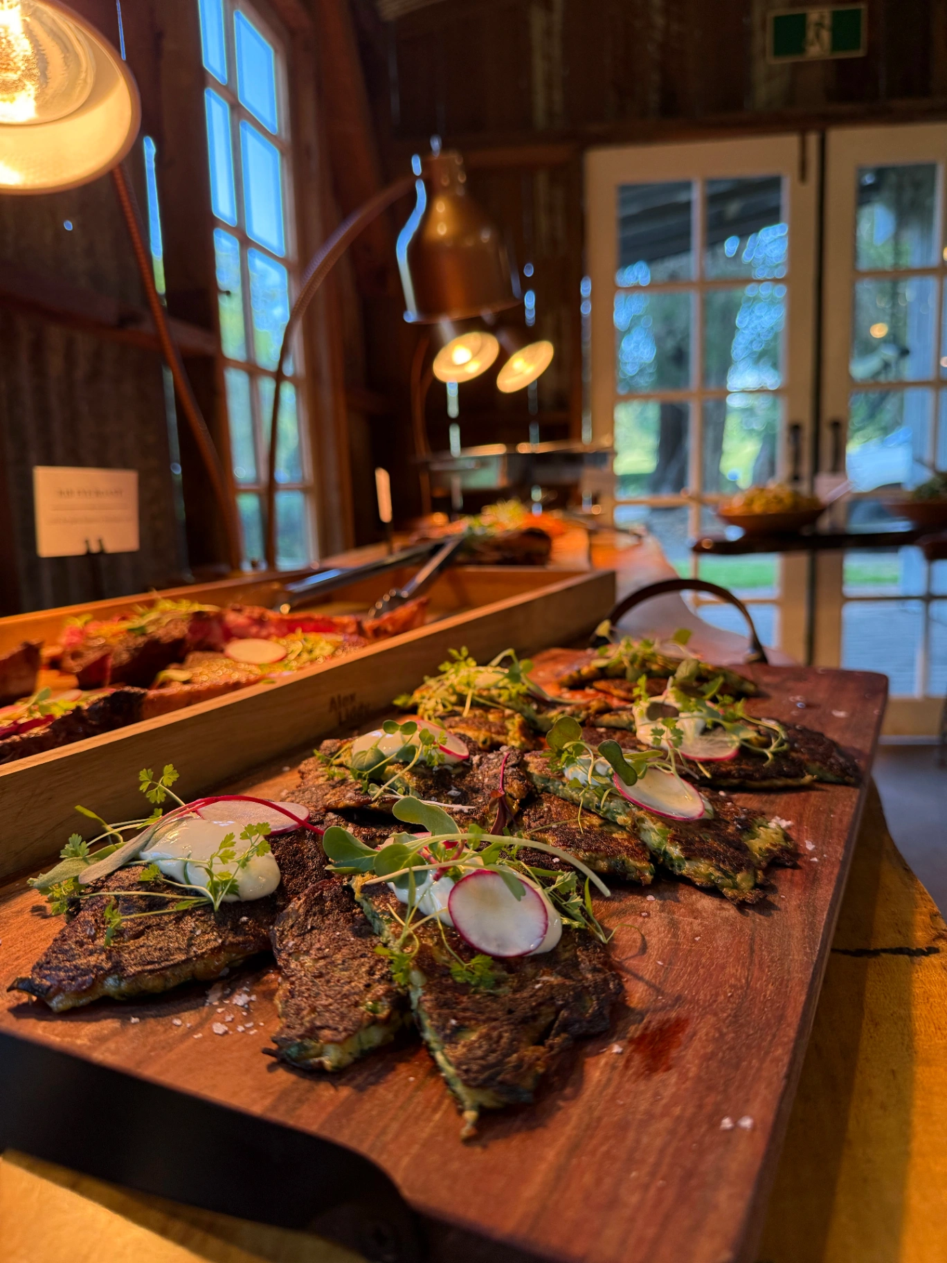Long shared banquet spread