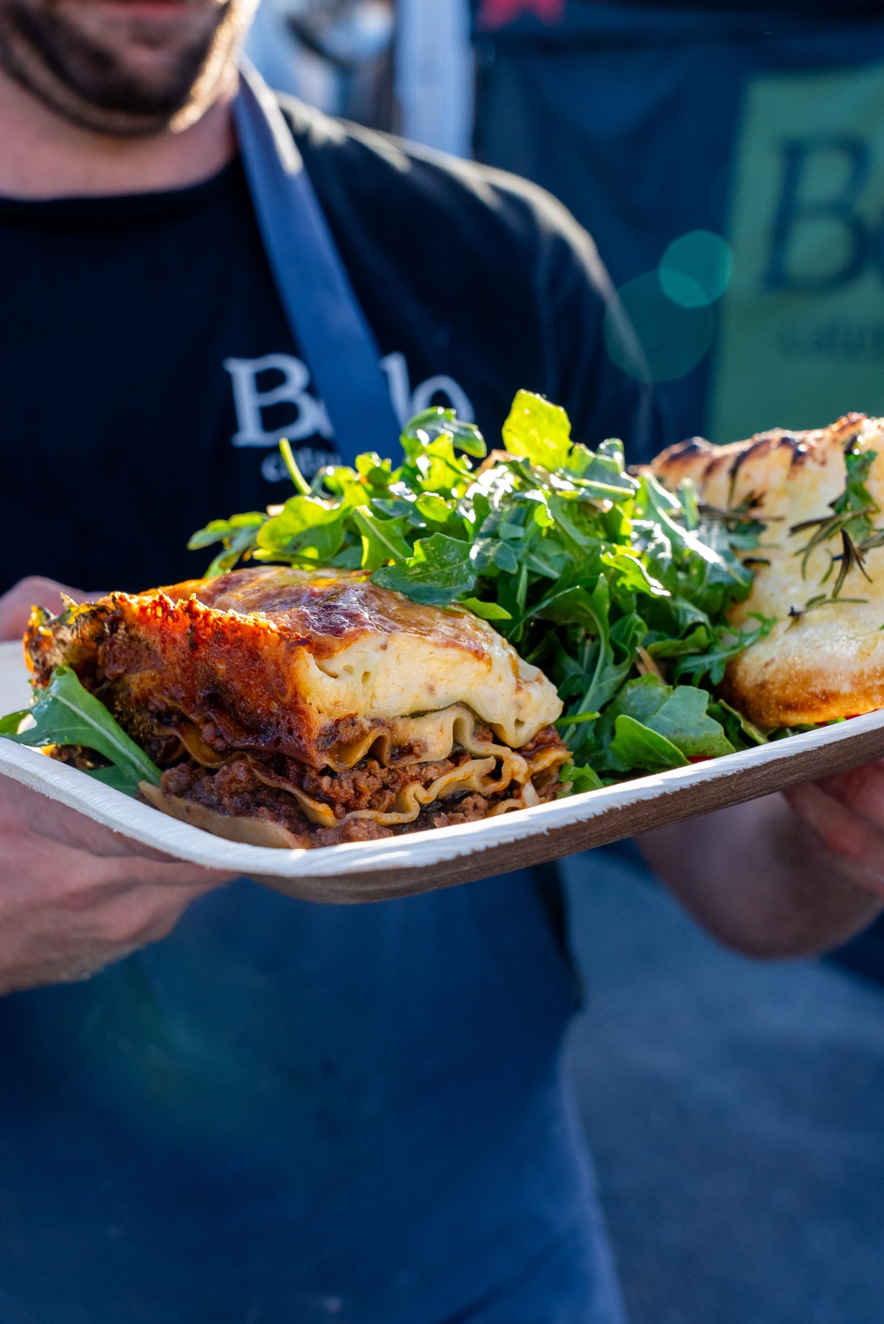 Slow-cooked lasagna with rocket and woodfired bread