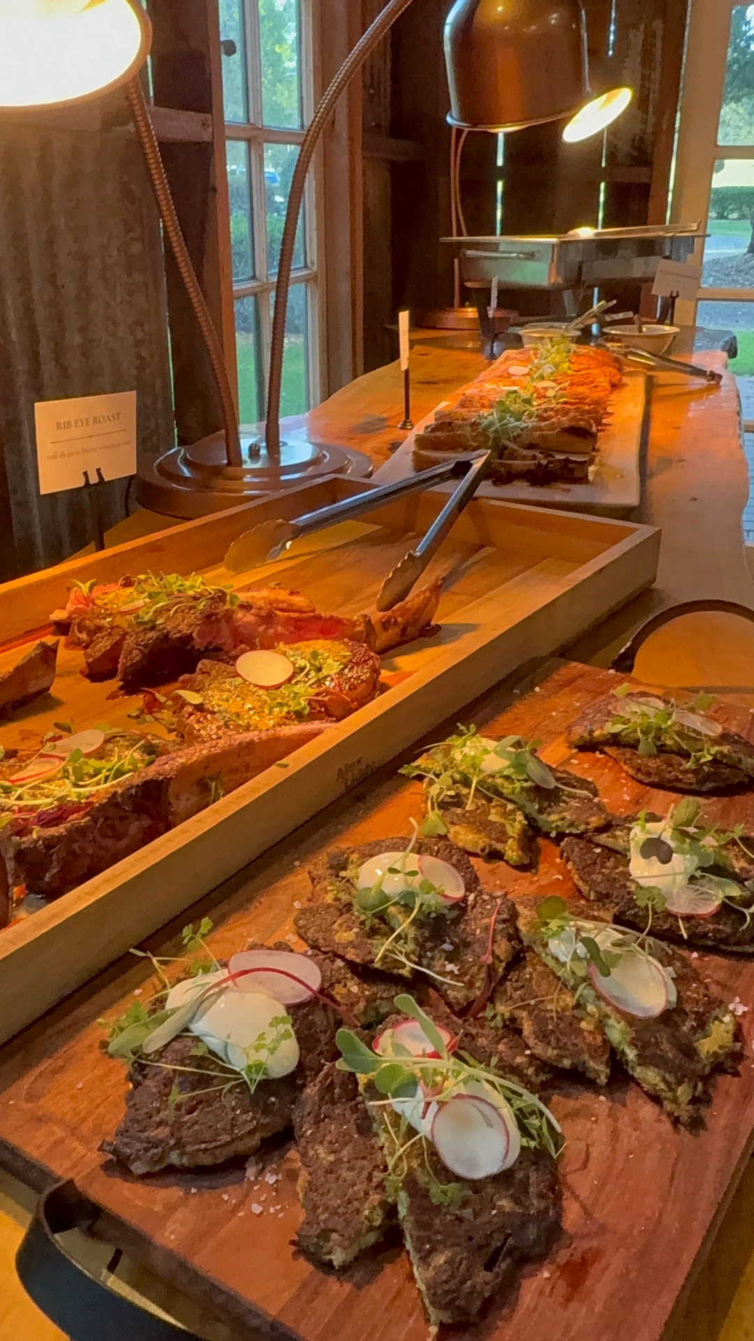 Fire-roasted rib eye banquet station